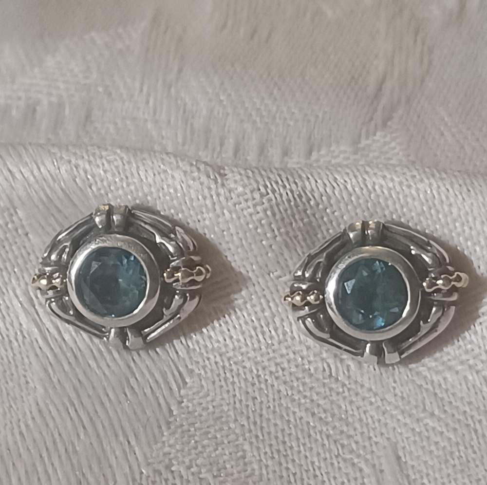 LAGOS Caviar Vintage Blue Topaz Stud Earrings, SS & 18k